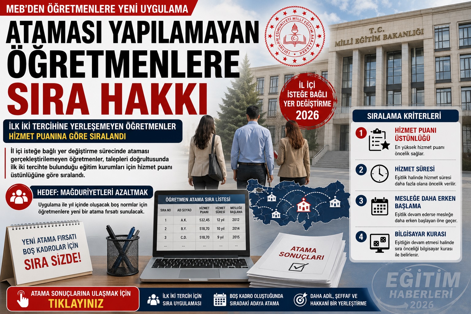ATAMASI YAPILAMAYAN ÖĞRETMENLERE SIRA HAKKI: MEB’DEN YENİ YER DEĞİŞTİRME UYGULAMASI