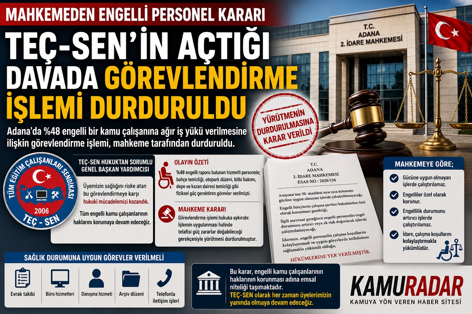 MAHKEMEDEN ENGELLİ PERSONEL KARARI