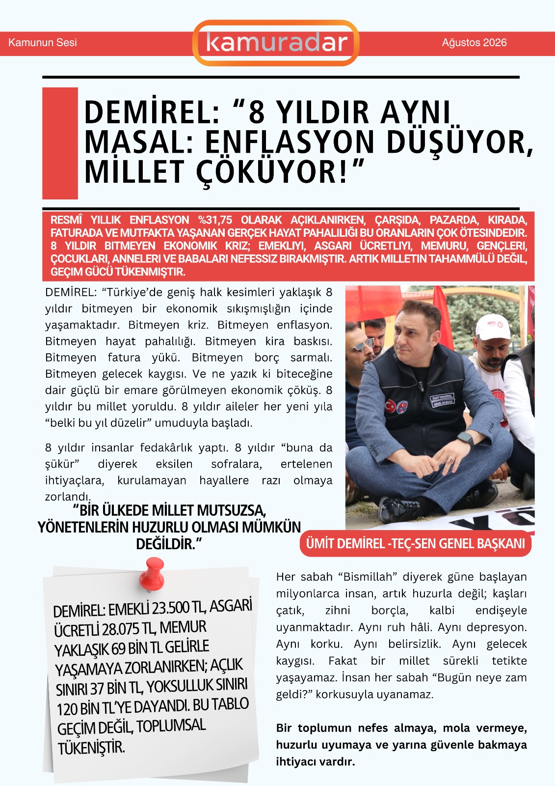 TEÇ-SEN’den enflasyon tepkisi: “Ücretler gerçek yaşam maliyetlerine göre belirlenmeli”